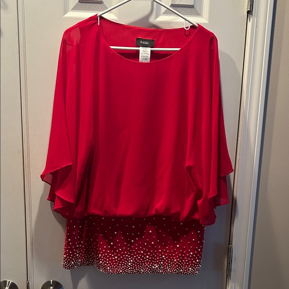 MSK Vibrant Red Blouse with Sparkling Accents